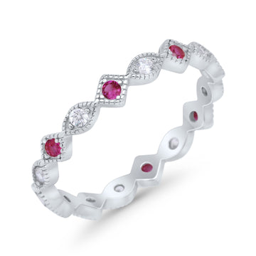 Full Eternity Wedding Band Ring Marquise Round Simulated Ruby CZ 925 Sterling Silver